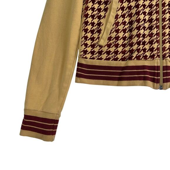 ENYCE Houndstooth Full Zip Jacket Hooded Embroidered Logo Mustard/Burgundy Sz SM - Picture 7 of 16